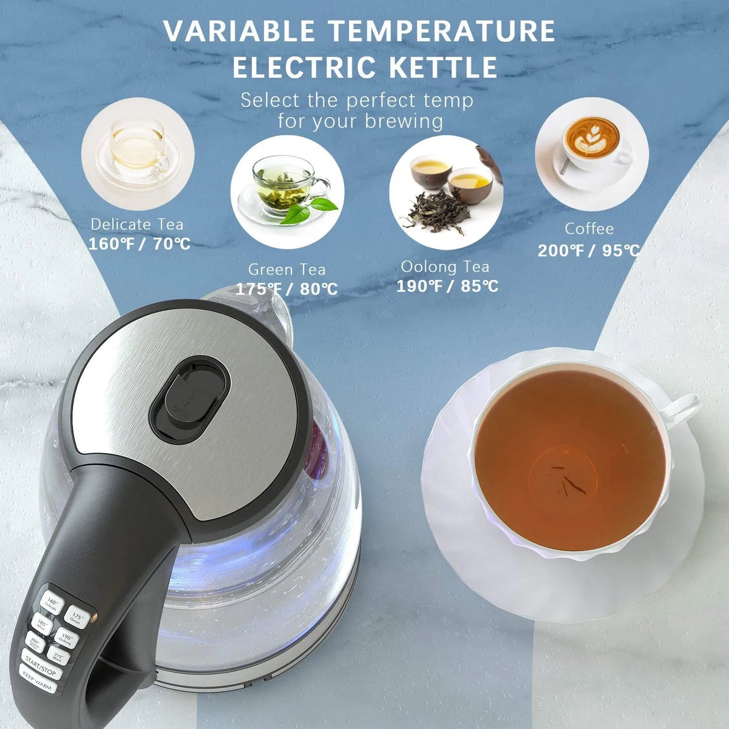 Electric Kettle (Temperature Control) 2L Glass Hot Water Boiler with Stainless Steel