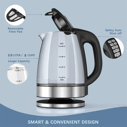 Electric Kettle (Temperature Control) 2L Glass Hot Water Boiler with Stainless Steel